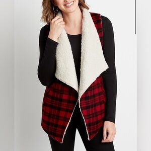 Maurices / Red Plaid Sherpa Lined Open Front Vest / 3X